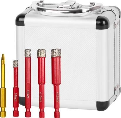 Set carote diamantate Strend Pro Premium 6–12 mm HEX + burghiu sticlă 6 mm