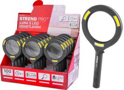 Lupă de mână Strend Pro cu iluminare LED 100 lm, 2xAA, 113x242 mm