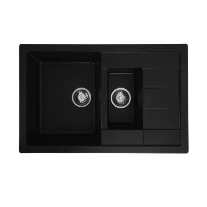 Chiuvetă de bucătărie din granit Elefant Premium Toskana negru, 2 cuve, 775x495 mm