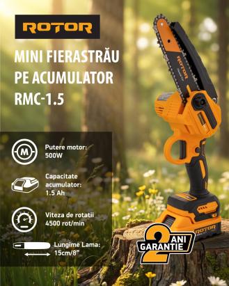 Mini fierăstrău pe acumulator Rotor RMC-1.5 21V, 4500 rpm, lame 6/8", 1.5Ah