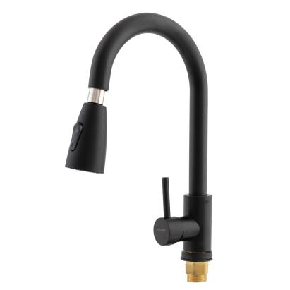 Baterie de bucătărie neagră cu duș extractabil, 2 funcții, Champion NEO-014