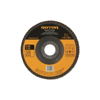 Disc lamelar curbat ROTOR 125 mm, P60, T29, prindere 22,23 mm pentru metal si inox