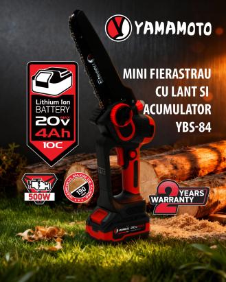 Mini drujbă pe acumulator Yamamoto YBS-84 8” brushless, 20V 4Ah cu încărcător