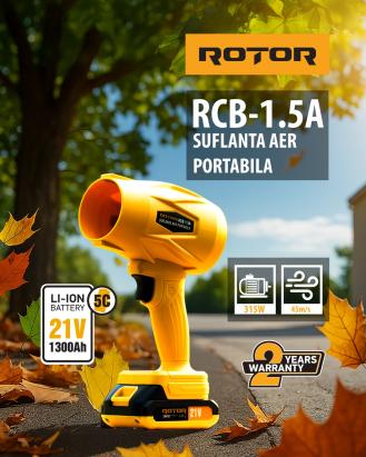 Suflantă aer pe acumulator ROTOR RCB-1.5A, 21V, 45 m/s, 315W