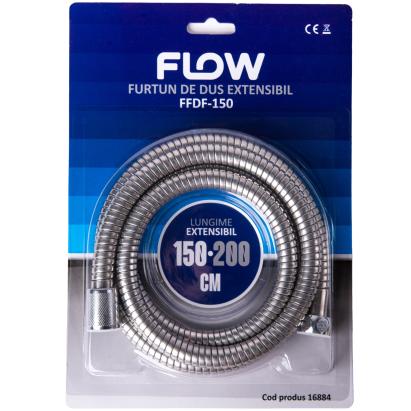 Furtun de duș extensibil Flow FFDF-150, inox cromat, 150–200 cm