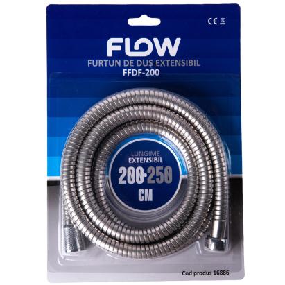 Furtun de duș extensibil Flow FFDF-200, 200–250 cm, inox cromat