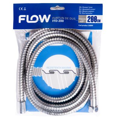 Furtun de duș Flow FFD-200 din inox cromat, 200 cm, conexiune 1/2"
