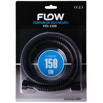 Furtun de duș negru 150 cm din inox Flow FFD-150B, flexibil și rezistent