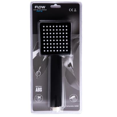 Cap de duș pătrat Flow FPDF-4B, negru mat, din ABS, cu racord standard 1/2"