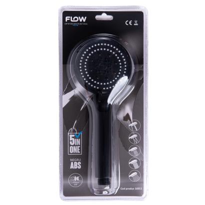Cap de duș multifuncțional 5 în 1 Flow FPD-5B, negru din ABS, cu 5 moduri jet