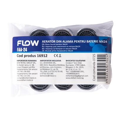 Aerator din alamă Flow FAA-24 pentru baterie cu filet Mx24, anti-stropire