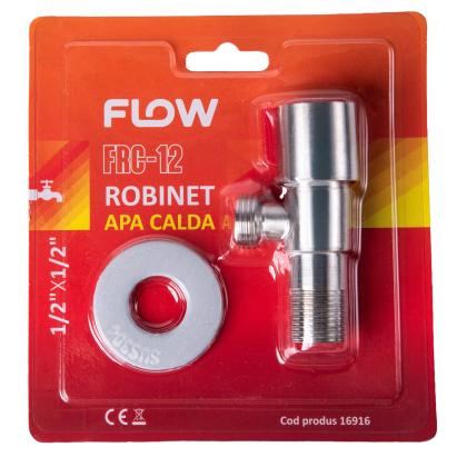 Robinet colțar pentru apă caldă Flow FRC-12 1/2" x 1/2" din inox, cu rozeta