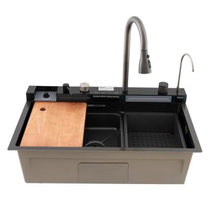 Chiuvetă bucătărie multifuncțională inox nano black 75x46, set complet MIXXUS