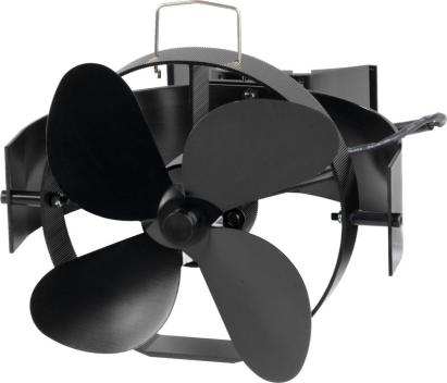 Ventilátor Strend Pro, krbový, s úchytom na dymovod a magnetom, poháňaný teplom, 4-lopatkový, čierny
