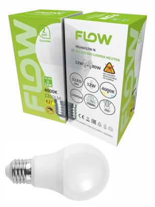 Bec LED A60 12W, E27, 4000K – Lumină neutră FLOW FBLA6012W-N
