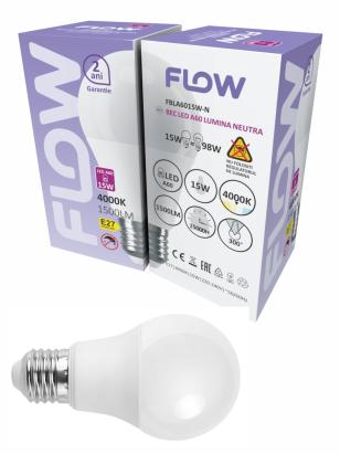 Bec LED A60 15W, E27, 4000K – Lumină neutră FLOW FBLA6015W-N