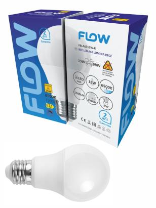 Bec LED A65 15W, E27, 6500K – Lumină rece FLOW FBLA6515W-R
