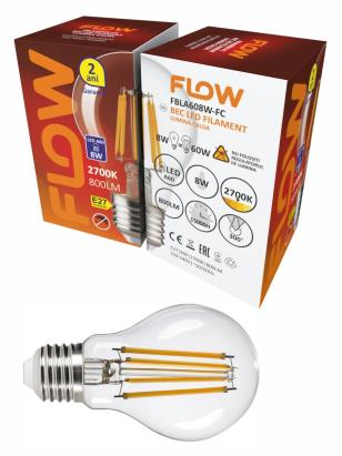 Bec LED Filament A60 8W E27 2700K FLOW – FBLA608W-FC