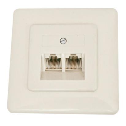 Priză ISDN dublă 8P4C îngropată, albă, pentru montaj în perete