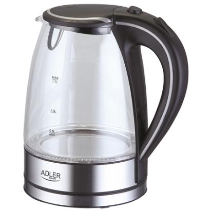 Fierbător electric Adler din sticlă 1,7L, 2200W, LED, oprire automată