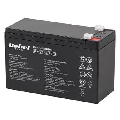 Acumulator stationar AGM VRLA 12V 7.5Ah Rebel, borne F1 pentru UPS si alarme