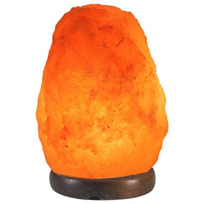 Lampă din sare de Himalaya naturală, cu variator și bază din lemn