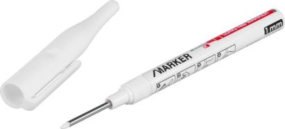 Marker cu vopsea Strend Pro alb, 1 mm, vârf extra lung pentru marcaje precise