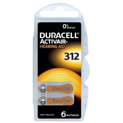 Baterii auditive Duracell Activair 312 zinc-aer, blister 6 bucăți