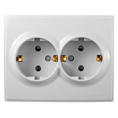 Priză Schuko dublă Lezard pentru montaj încastrat, albă