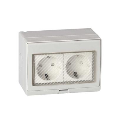 Priză dublă Schuko IP55 pentru exterior, montaj aplicat pe perete