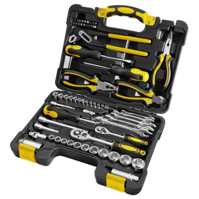 Trusă de scule Fieldmann 65 piese cu tubulare, biți și clești, în cutie