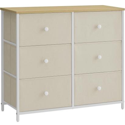 SONGMICS Comoda cu 6 sertare textile, cadru metalic, 80x30x71 cm, alb si crem Household NewTrend