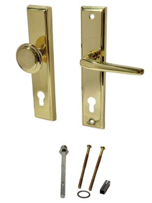 Set mânere ușă Aramis PZ 90, alamă lucioasă, plăci lungi