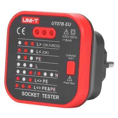 Tester priză digital Uni-T UT07B pentru rețea 230V, cu test RCD și afișaj LED
