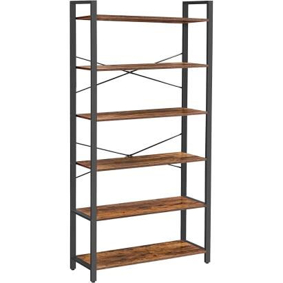 VASAGLE Biblioteca cu 6 rafturi, etajera stil industrial, PAL si cadru metalic, 30x80x186 cm, maro rustic Household NewTrend
