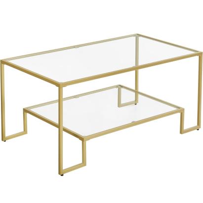 VASAGLE Masuta de cafea cu cadru din otel, suprafata din sticla calita, 100x55x45cm, auriu Household NewTrend