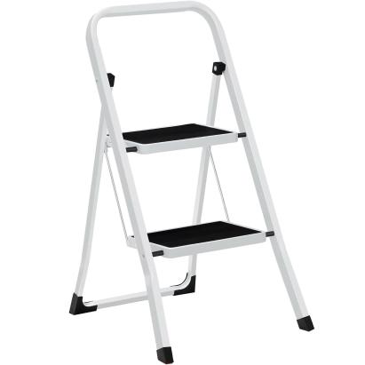 SONGMICS Scara pliabila cu 2 trepte, cauciuc antiderapant, sarcina 150 kg, otel, 45x55x82cm, alb si negru Household NewTrend