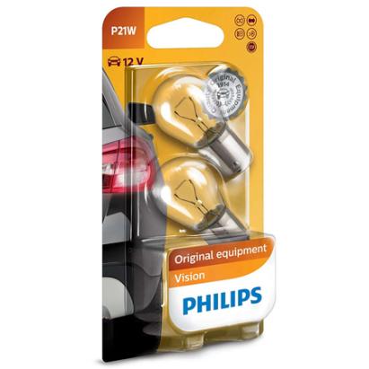 Set 2 becuri auto Philips P21W 12V 21W, tip BA15s, lumină clară