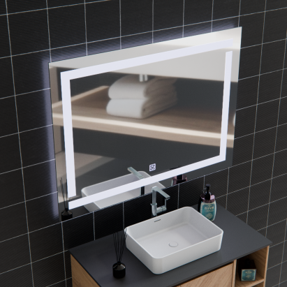 Oglinda LED Giga, 80x60cm, Argintiu, Touch, Lumina 6000K