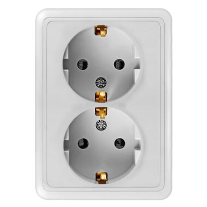 Priză dublă cu împământare 16A, montaj pe tencuială, alb