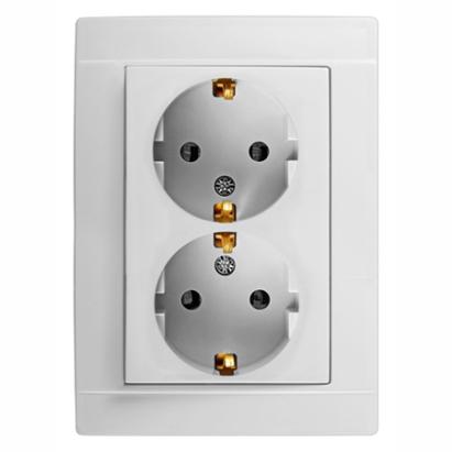Priză dublă ST cu contact de protecție, montaj sub tencuială, 16A