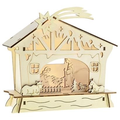 Decoratiune de Craciun Retlux tip patut din placaj, cu 4 LED-uri alb cald