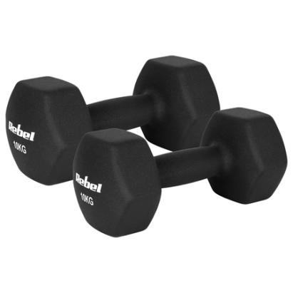 Set 2 gantere hexagonale 10 kg din fontă, cu înveliș din neopren Rebel Active