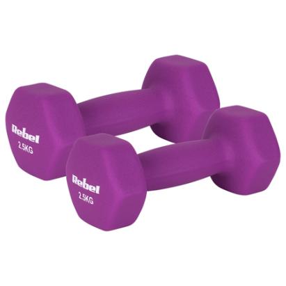 Set gantere hexagonale 2x2,5 kg din fontă, cu înveliș neopren Rebel