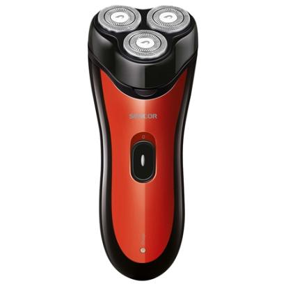 Aparat de ras rotativ Sencor roșu, fără fir, cu 3 capete oscilante