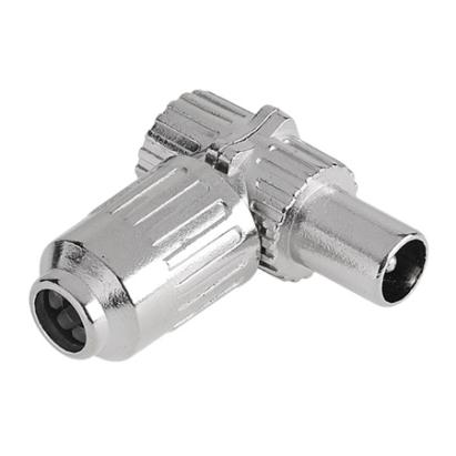 Mufă antenă TV tată 90° din metal nichelat, pentru conectare sigură