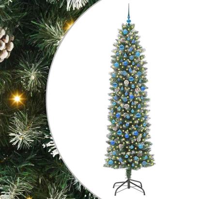 Copac Artificial Slăb de Crăciun cu 300 LED Verde și alb 240 cm GartenMobel Dekor