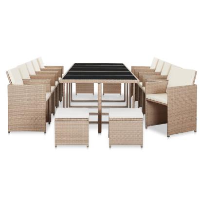 Set mobilier de exterior cu perne, 15 piese, bej, poliratan GartenMobel Dekor