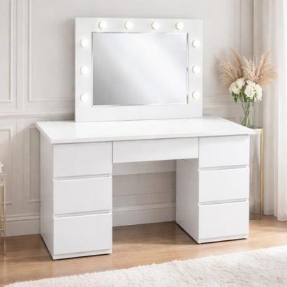 Masa de toaleta/machiaj, alba, cu oglinda si LED-uri, Vanessa Old, 130x43x143 cm GartenVIP DiyLine