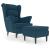 Fotoliu cu spătar cu aripi, cu taburet, albastru, catifea GartenMobel Dekor